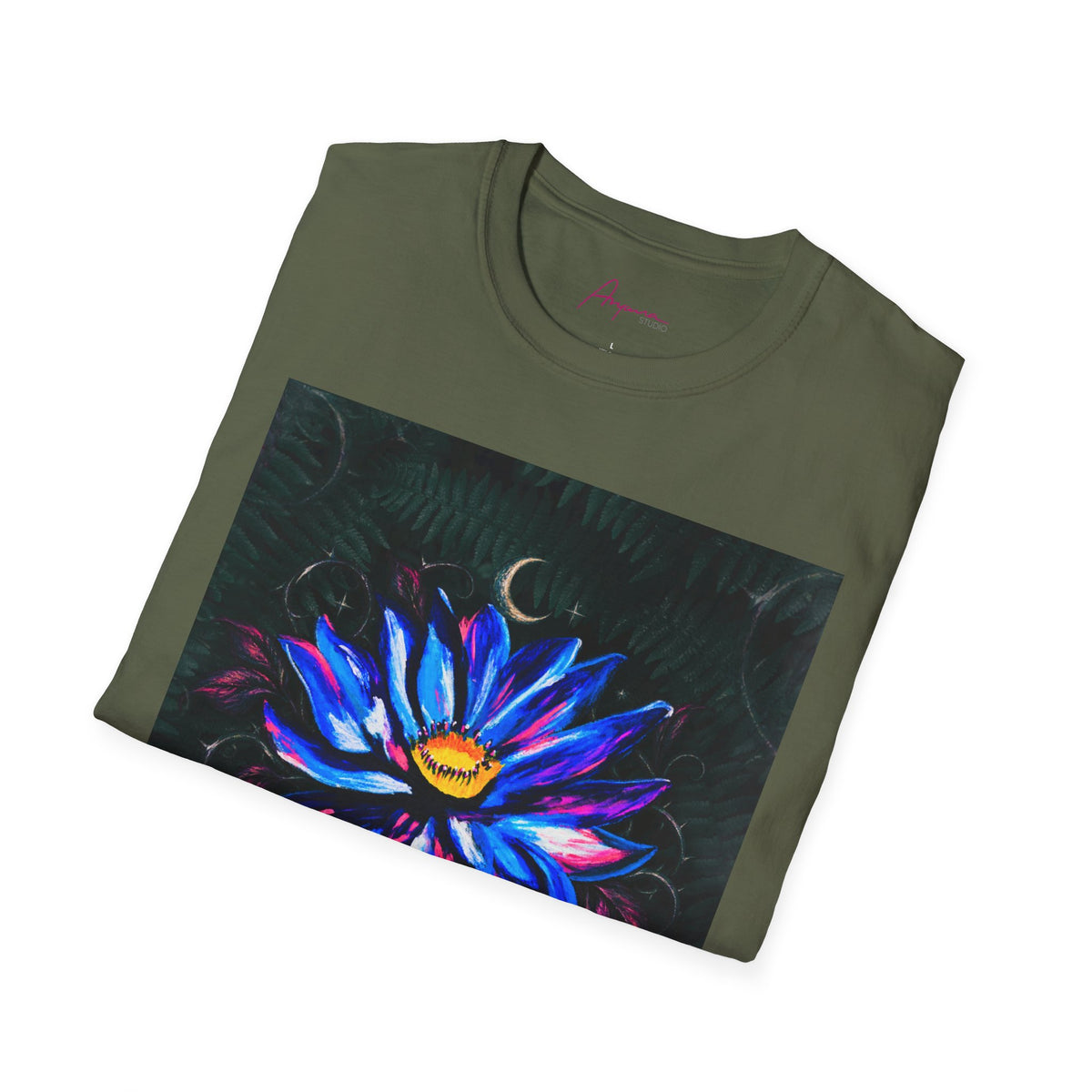 Camiseta con luna y flor de loto “Bloom Your Own Way”