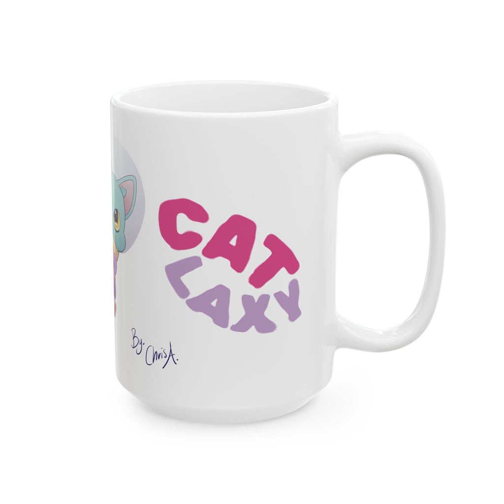Taza de cerámica Cat Galaxy con gato espacial kawaii (15 oz)