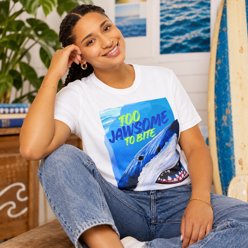 Too Jawsome To Bite Shark Graphic T-Shirt by Gabee.