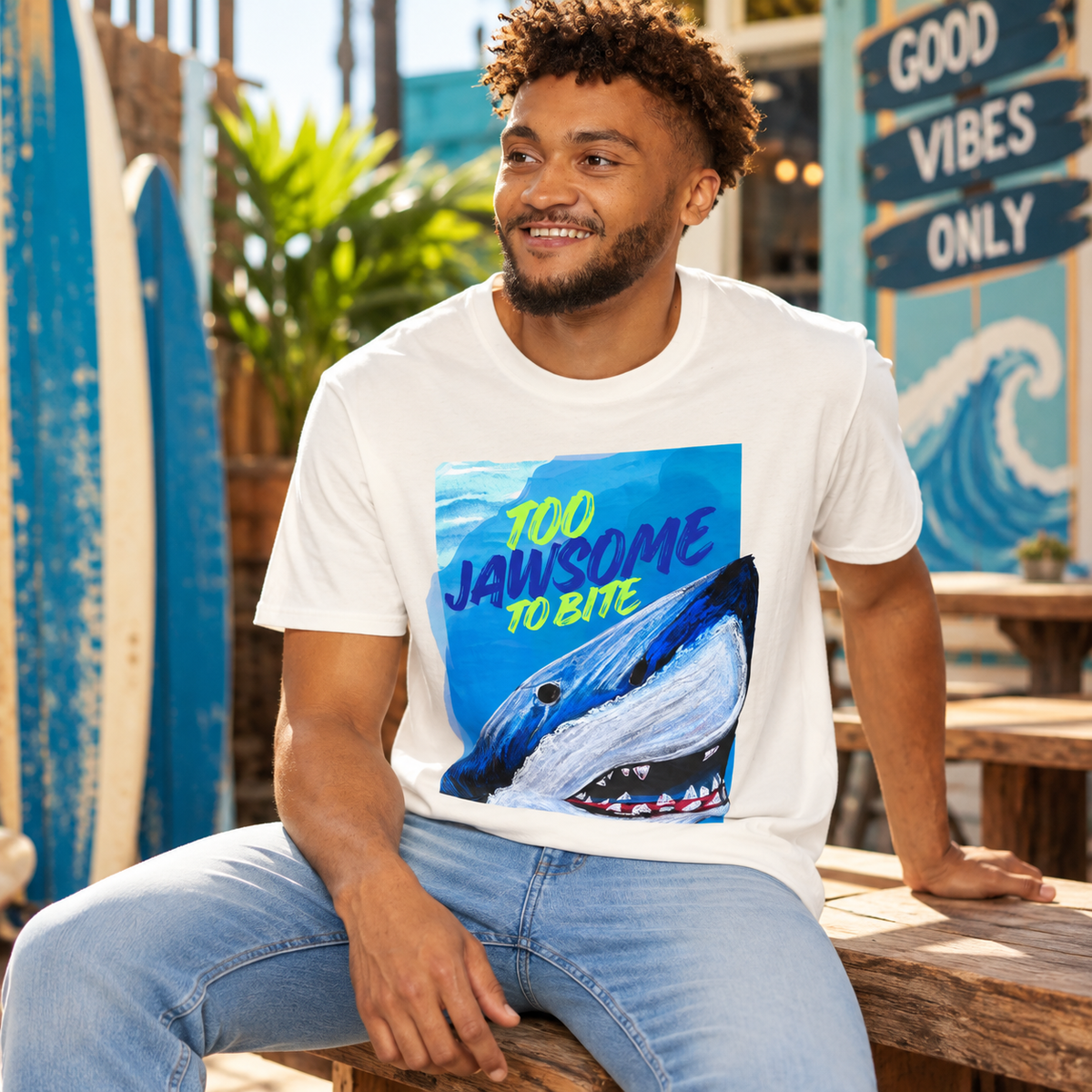 Too Jawsome To Bite Shark Graphic T-Shirt by Gabee.