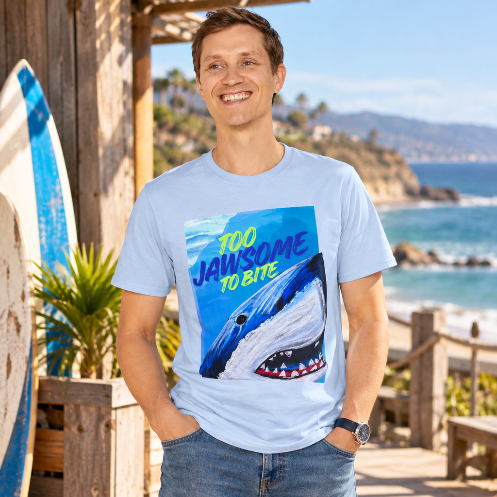 Too Jawsome To Bite Shark Graphic T-Shirt by Gabee.