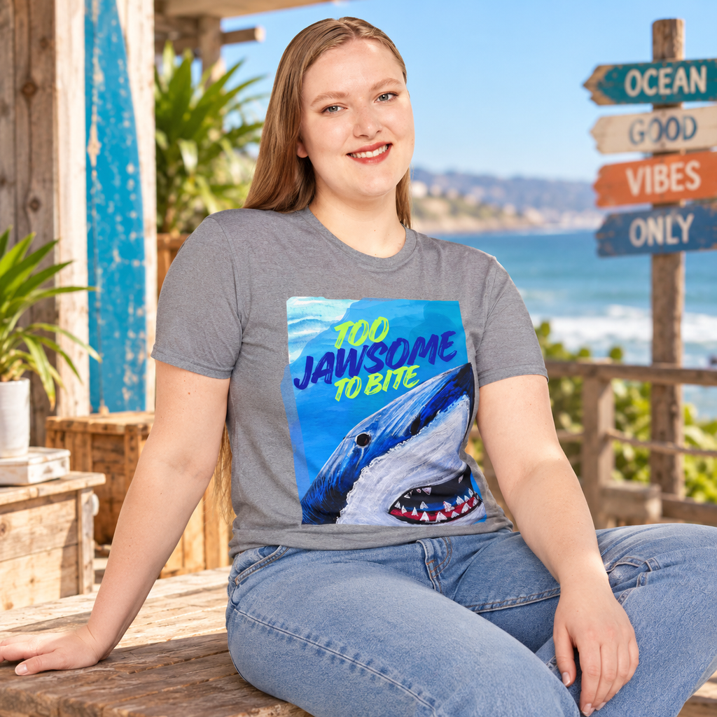 Too Jawsome To Bite Shark Graphic T-Shirt by Gabee.