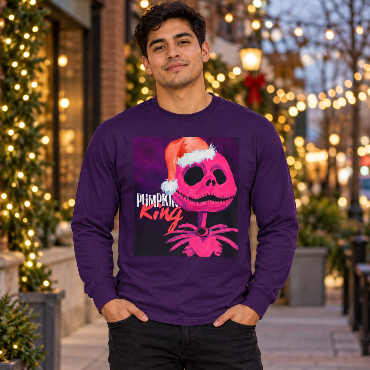 Camiseta de manga larga Pumpkin King con diseño navideño neón de Gabee