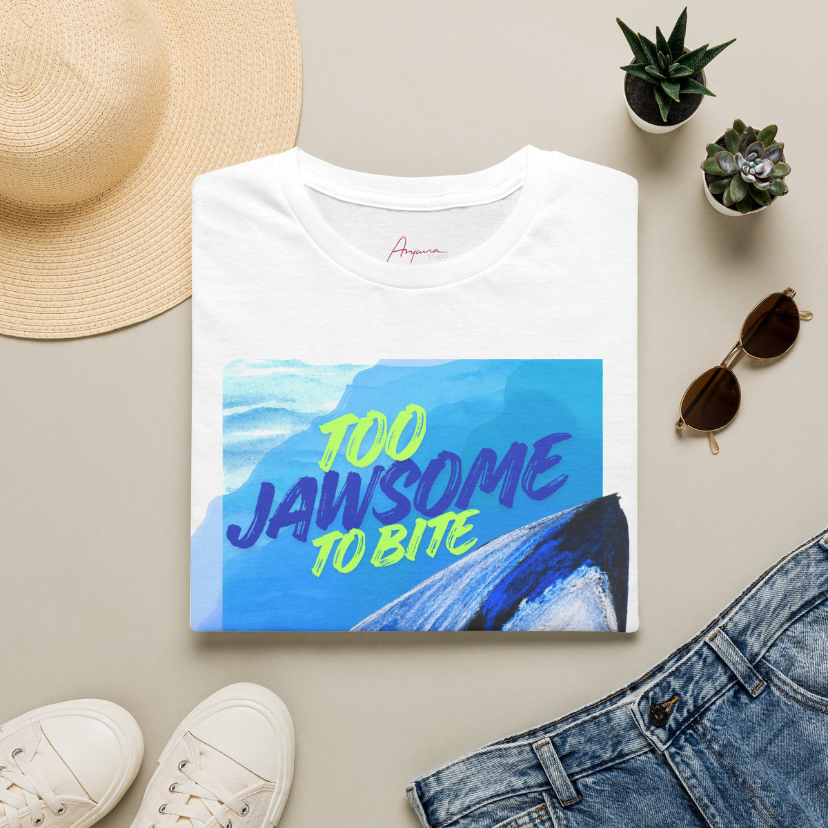 Too Jawsome To Bite Shark Graphic T-Shirt by Gabee.