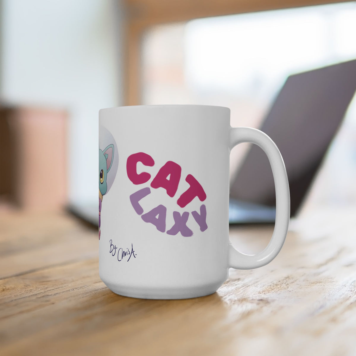 Taza de cerámica Cat Galaxy con gato espacial kawaii (15 oz)