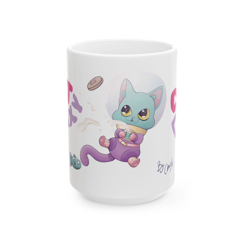 Taza de cerámica Cat Galaxy con gato espacial kawaii (15 oz)